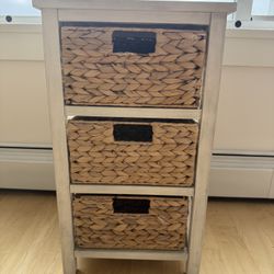3 Tier End Table with Wicker Baskets