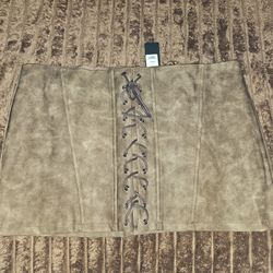 Faux Leather Brown Skirt--XL