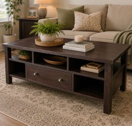 Wood Tv stand with shelves and drawer