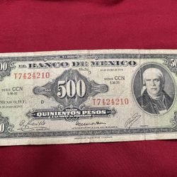Billete De MEXICO 🇲🇽 500 Pesos 1978 Morelos