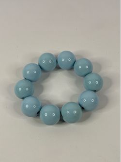 Blue Plastic Stretch Beaded Bracelet, Round Ball Beads, No Clasp, Round Shape