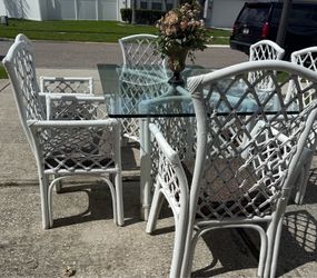 Beautiful white wicker patio dining furniture