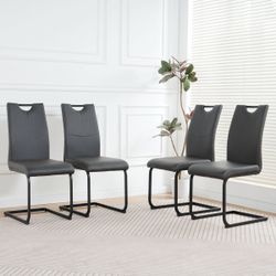 Set Of 4 Modern Charcoal PU dining chair living room chair upholstered chair, black metal chair leg design [NEW]