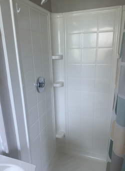 Sterling Ensemble Style Corner Shower Stall, 3-Wall Surround + Base, White