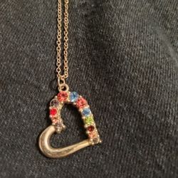 Vintage Woman's Silver Tone Rhinestone Heart Necklace