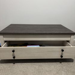 Lifting Coffee Table White With Wood Top