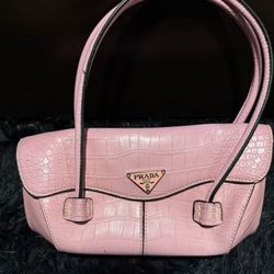 Authentic Prada Pink Croc-Embossed Leather Shoulder Bag
