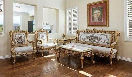 Beautiful Ornate Gold & Floral Living Room Set