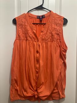 Orange Sleeveless Button-Front Lace Top