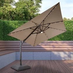 🆕 Seasons Sentry 10' LED Solar Square Offset Umbrella with Sunbrella Fabric Gray