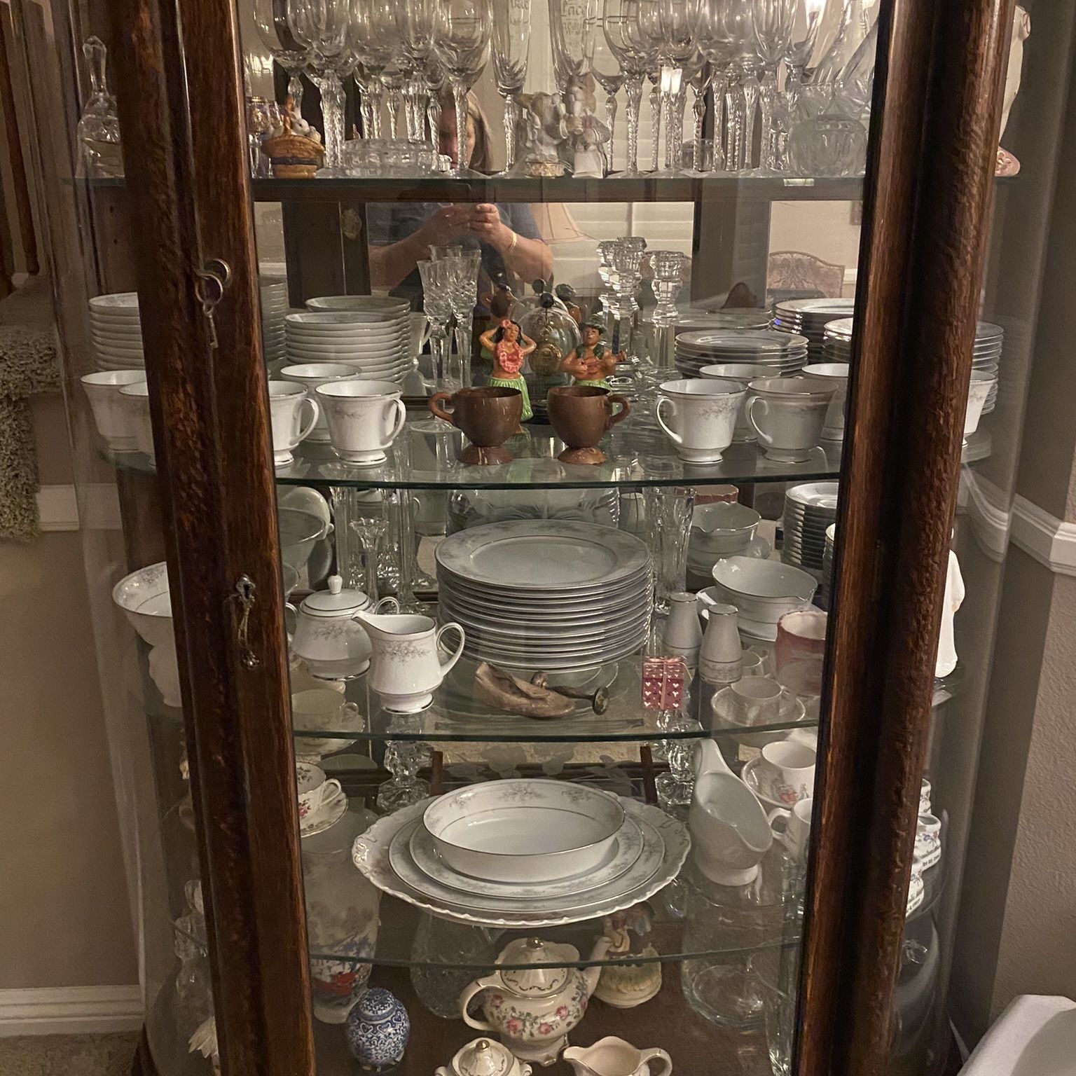 Antique China Closet With Curved Glass 