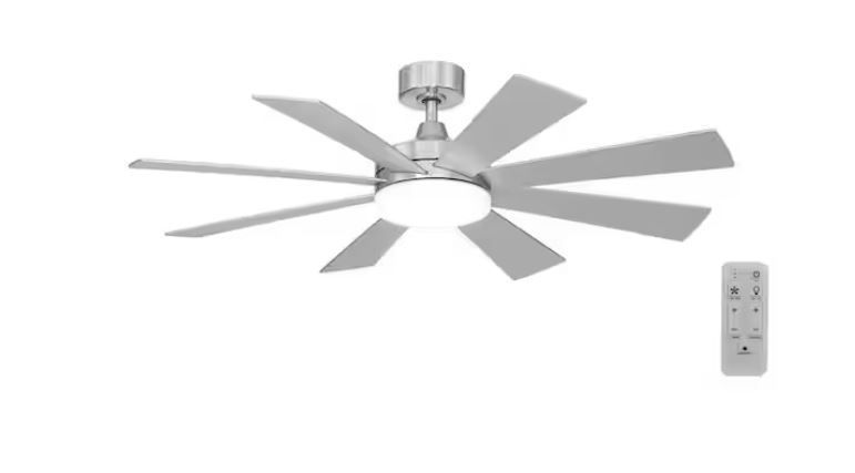 Hampton Bay Bayla 52 in. Indoor Brushed Nickel Windmill Ceiling Fan with Adjustable LED and Remote
