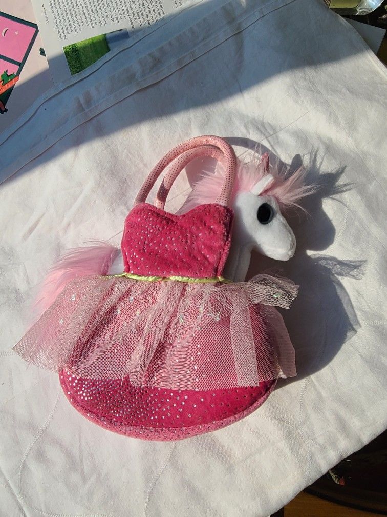 Ty Beanie Babies Mystic Unicorn Plush in Sassy Pet Sacks by Douglas Ballerina Bag Purse w Handles