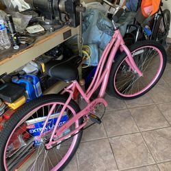pink raleigh “extra special” beach cruiser bicycle 