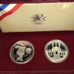 1983 S & 1984 S Los Angeles Olympic Silver Coins - 2 Coin Proof Set - Two Silver Dollars - 90% Silver - XXIII Olympics - San Francisco Mint