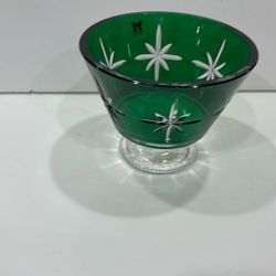 Waterford Crystal Starburst Marquis Pattern Green To. Clear Compost Pedestal Bowl