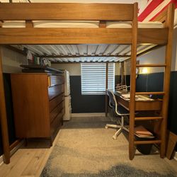 Mid century Style Lofted Bed + Desk Unit