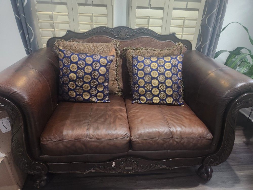 Used Sofa & Loveseat – Leather & Fabric Combo