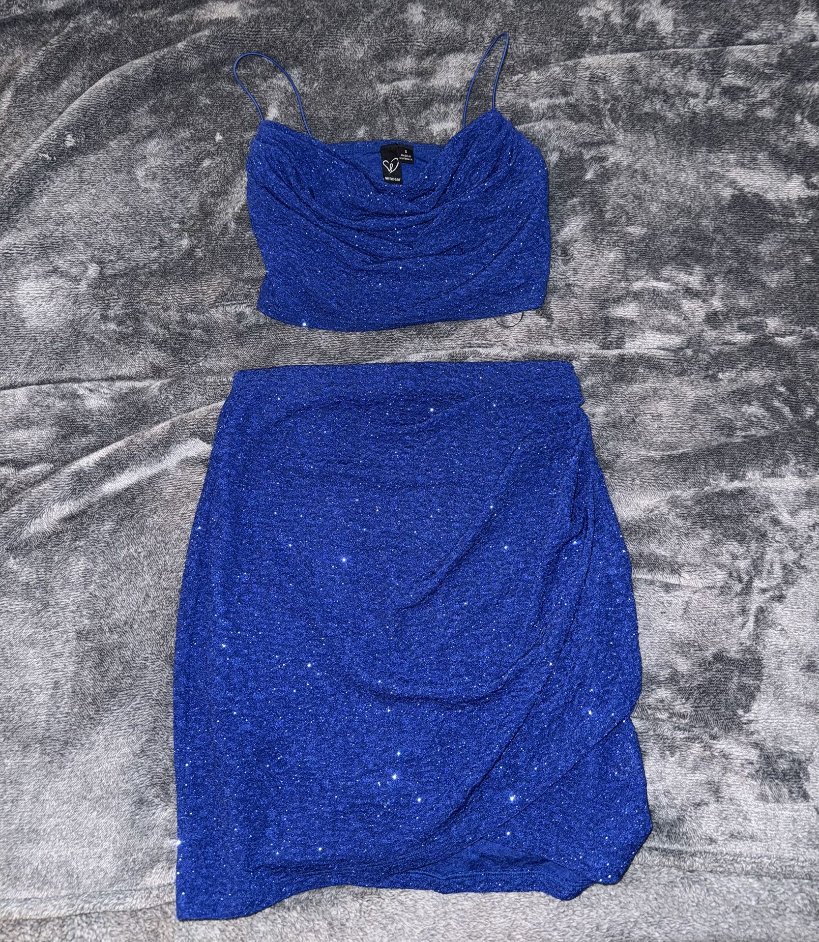 Windsor Blue Sequin Midi Skirt Set