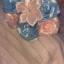 Ribbon Roses Bouquet With A Peony