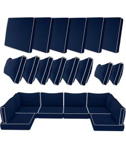 New! Only Covers! 14 Piece Outdoor Patio Cushion Covers Replacement, Waterproof Outdoor Furniture Cushion Covers, Fit 7 Pcs 6 Seater Wicker Rattan Con