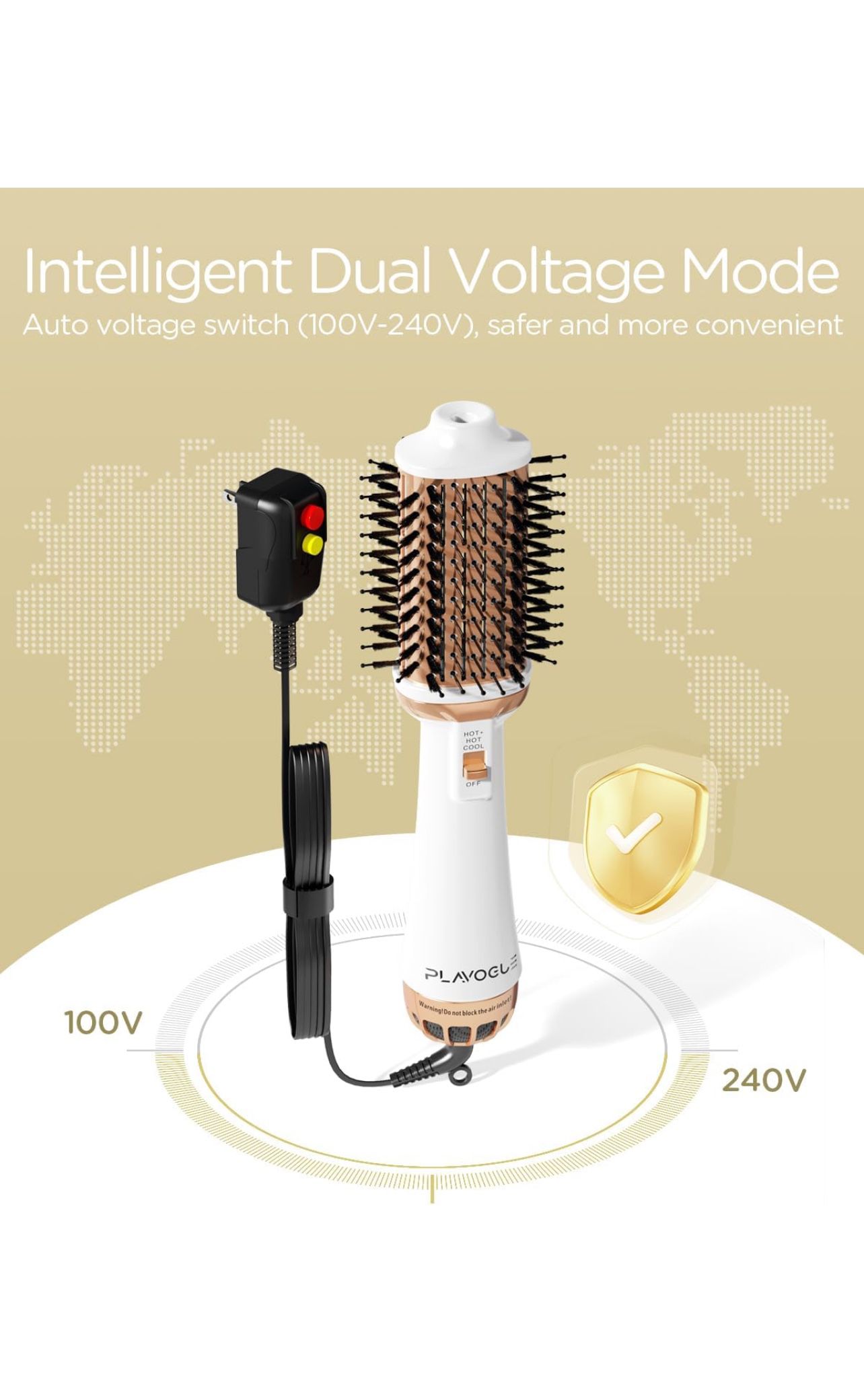 Dual Voltage Hair Dryer Brush, Plavogue 100 Millions Negative Ionic Blow Dryer Brush Volumizer, One-Step Hot Air Brush in One for European Travel, Sty