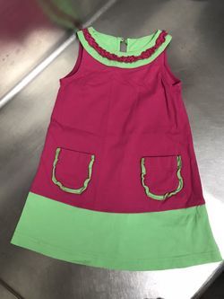Hanna Andersson Girls Green & Pink Sleeveless Dress - Size 90 or 3T - EUC
