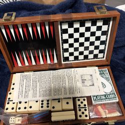 This is a small travel, set games, chess cards, dominoes, etc. the directions are included. It’s very compact good for taking with you on a vacation o