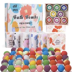 48 Natural & Organic Bath Bombs for Women and Kids, Rich in Essential Oils, Relaxation and Stress Relief