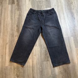 Black wide leg jeans with elastic waist