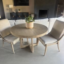 Wood Table With 2 Matching Upholstered Chairs
