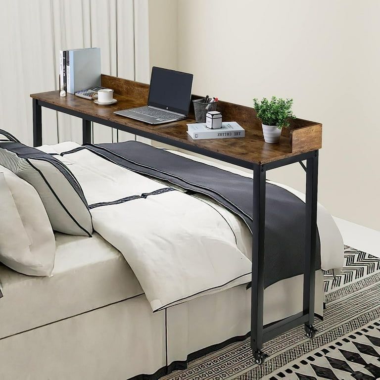 70.8'' Overbed Table with Wheels for Full/Queen Size Bed Frame, Mobile Computer Desk Standing Workstation Laptop Cart