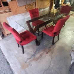 Glass dining table with wood and 4 chairs