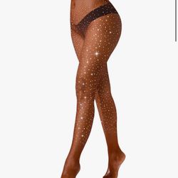 Coffee Brown Sexy Sparkly Fishnets Stockings Jeweled High Waist Fishnet Tights for Women Rhinestone Party Pantyhose