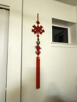 Chinese Knot Wall Hanging with Cloisonné Vase 48” long
