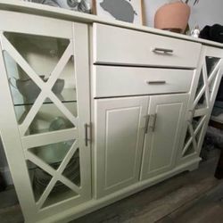 New Antique White Storage Buffett Server Sideboard Entryway Liquor Wine Cabinet Console
