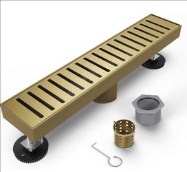 (Brand New Factory Sealed) 
Titanium Gold Shower Drain 12 Inch, 304 Stainless Steel Linear Shower Drain with Removable Capsule Pattern Grate - Adjusta