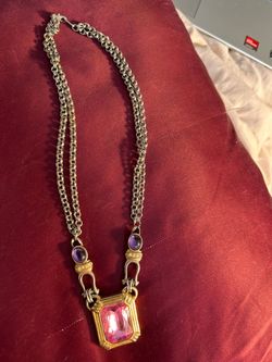 18k Gold Plated Vintage Necklace with Pink Gemstone