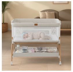 Baby Bassinet Bedside Crib, 3-in-1 Baby Bassinet Bedside Sleeper with Mattress