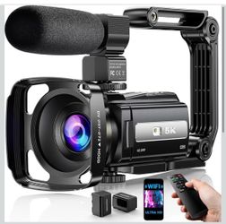 Video Camera, 5K Camcorder UHD 48MP WiFi Vlogging Camera for YouTube IR Night Vision Anti-Shake 16X Digital Zoom 3” Touch Screen Camera with Microphon