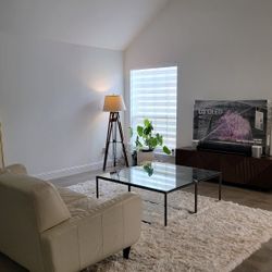 
West Elm Box Frame Coffee Table, Glass (2)