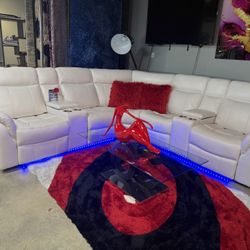 Power Reclining Sectional W Led Lights Comes In White Black And Grey 