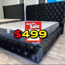 Queen Size Black European Bed With Orthopedic Mattress 