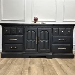 Refinished modernized dresser in soft black bronze hardware/ buffet / sideboard / credenza /TV stand