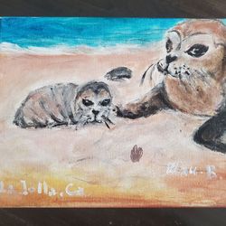 Original La Jolla Seal Painting - 10x8in.