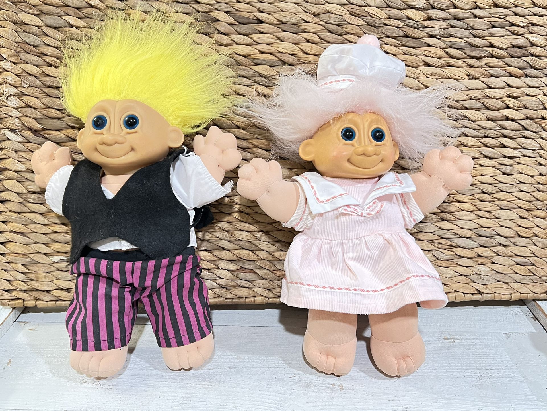 Vintage Russ Troll, Light Pink Hair Plush 12" Doll Blue 2 pieces