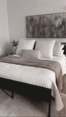 MOVING: Queen Size Black oak bed frame