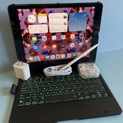Apple IPad 9th Generation (10.2” Retina /Touch ID /IOS 18/ 2021 Model) 64GB with Pen, Keyboard  & Accessories 