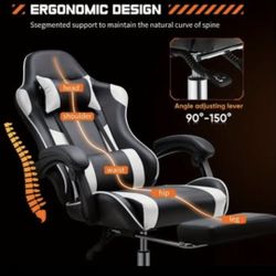 NEW Gaming/computer Chair - Lumbar Support, Retro Leather Back PU Adjustable, Footrest