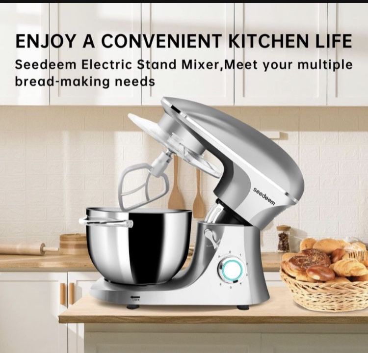 Seedeem Stand Mixer, 6Qt Electric Food Mixer, 660W 6-Speeds Tilt-Head Dough Mixers with Dishwasher-Safe Dough Hook, Wire Whip & Beater for Daily Use, 